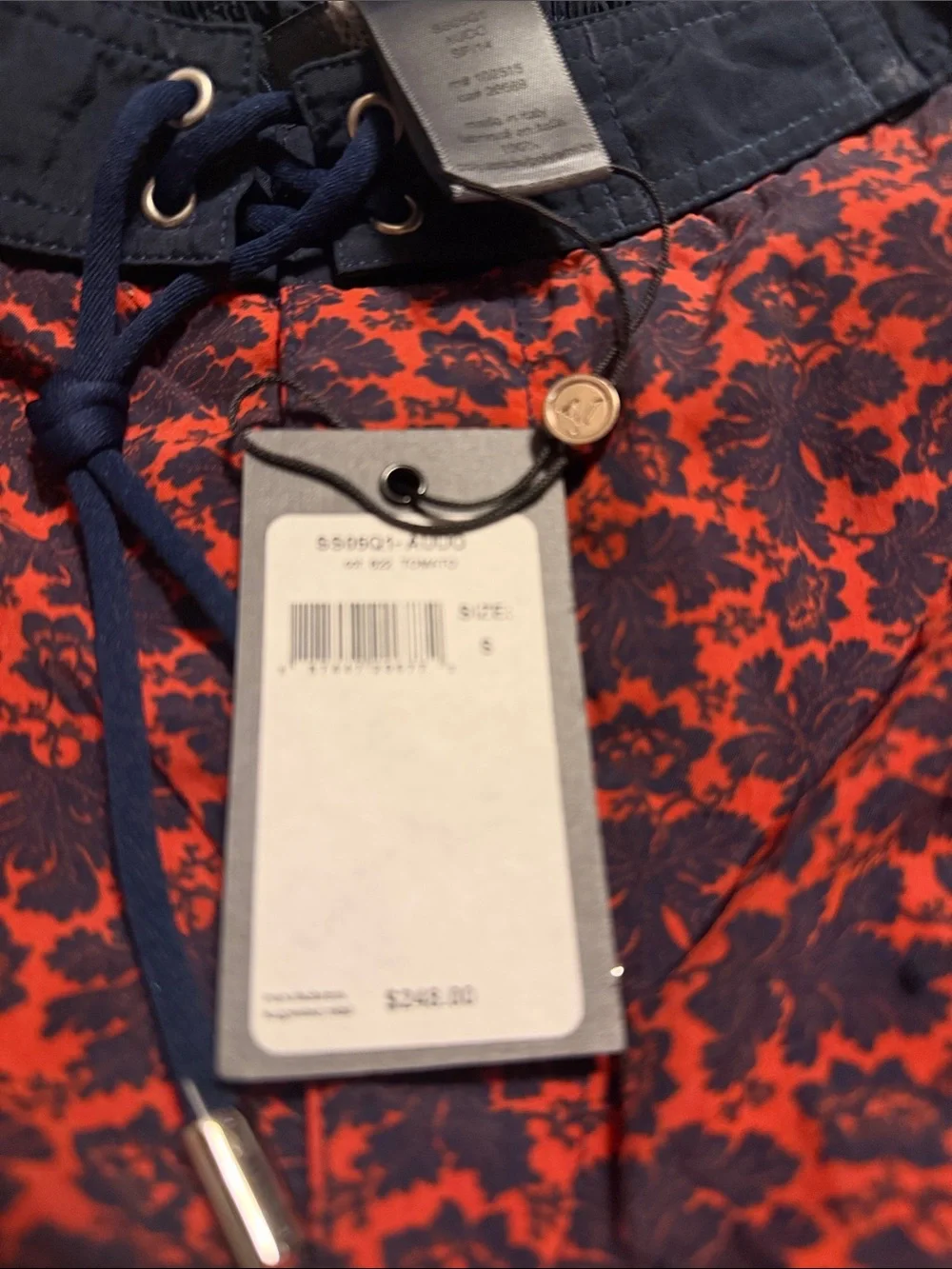 John Varvatos Red Floral Swim Board Shorts with Navy Trim